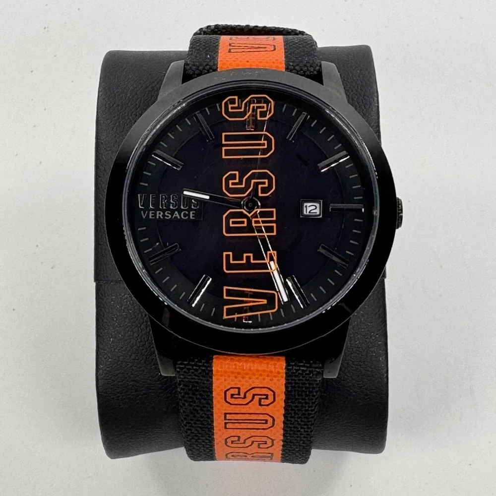 Versus Versace Mens Watch Black Orange Logo Canvas Strap VSPHN0220 Luxury Sport